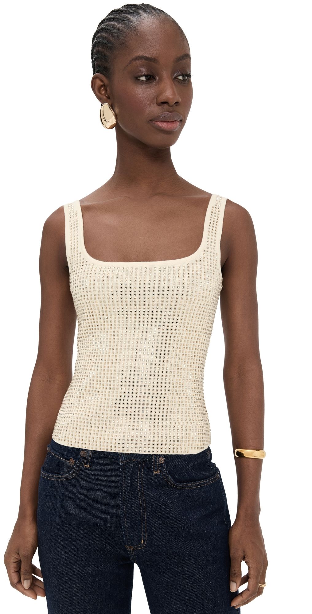 Retrofête Marzia Embellished Top Winter White/Champagne XS