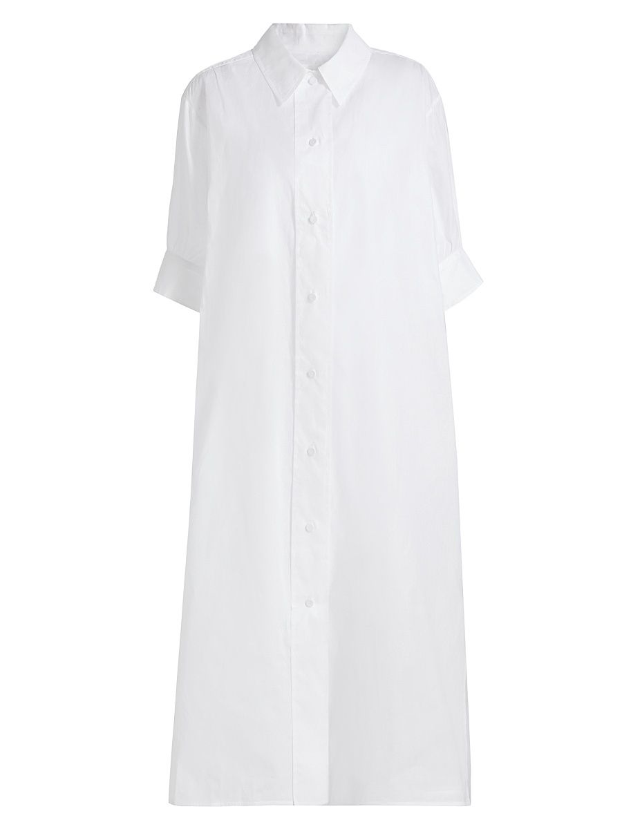 Women's Cotton Relaxed-Fit Midi-Shirtdress - Optic White - Size 10