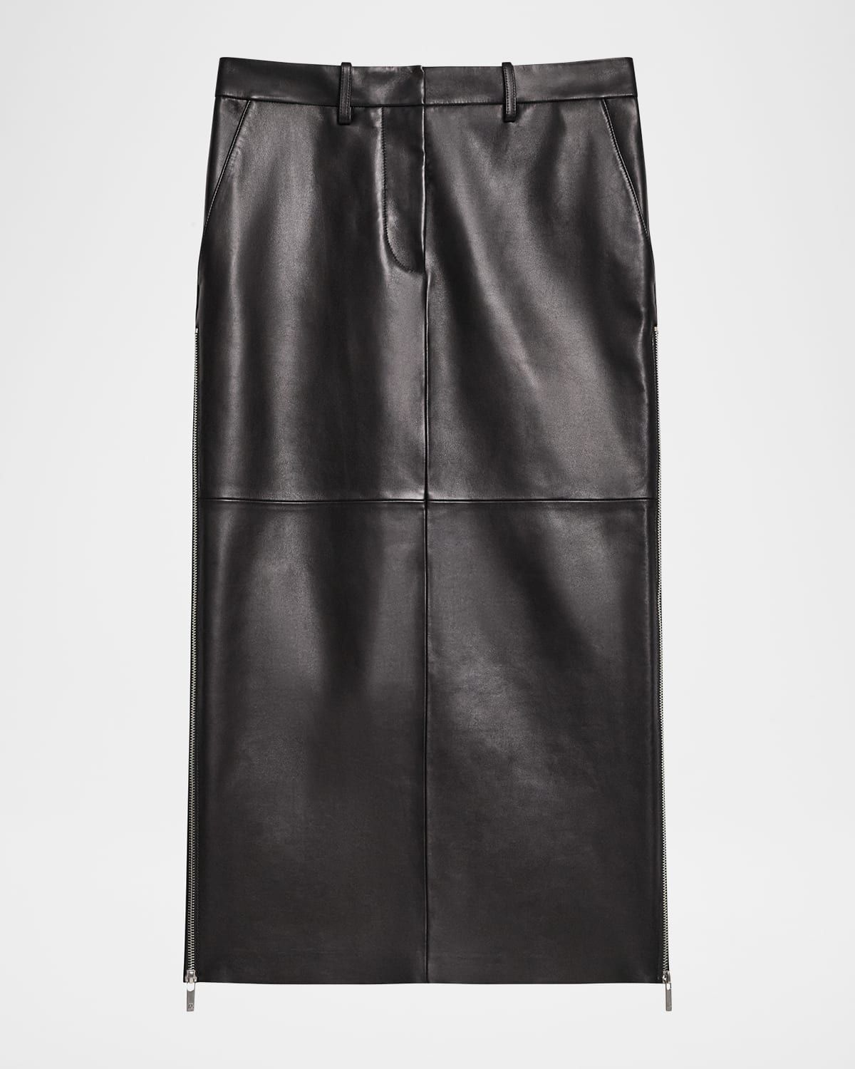 Side Zip Leather Midi Skirt