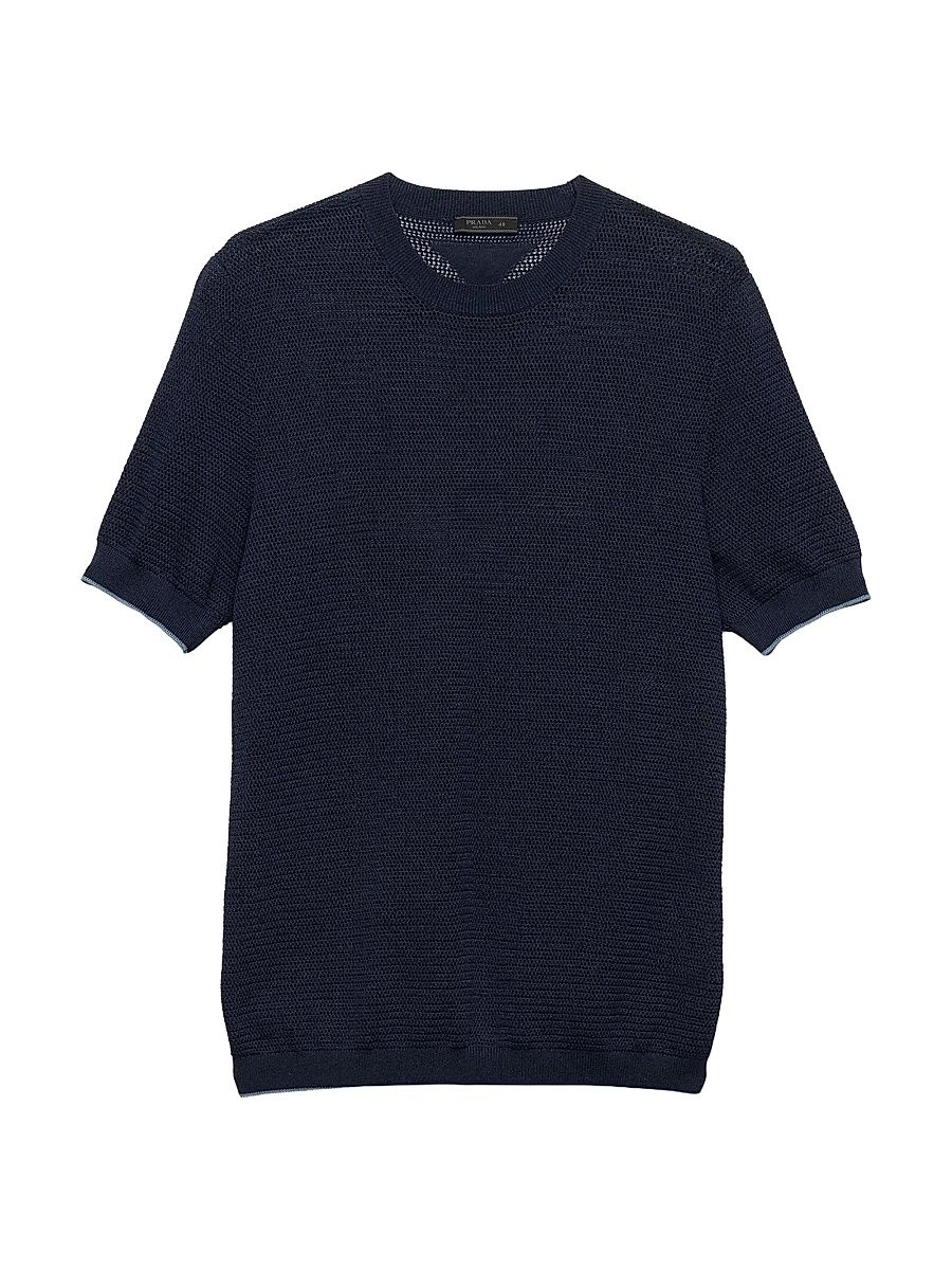 Men's Silk and Cotton Crewneck Sweater - Blue - Size 48