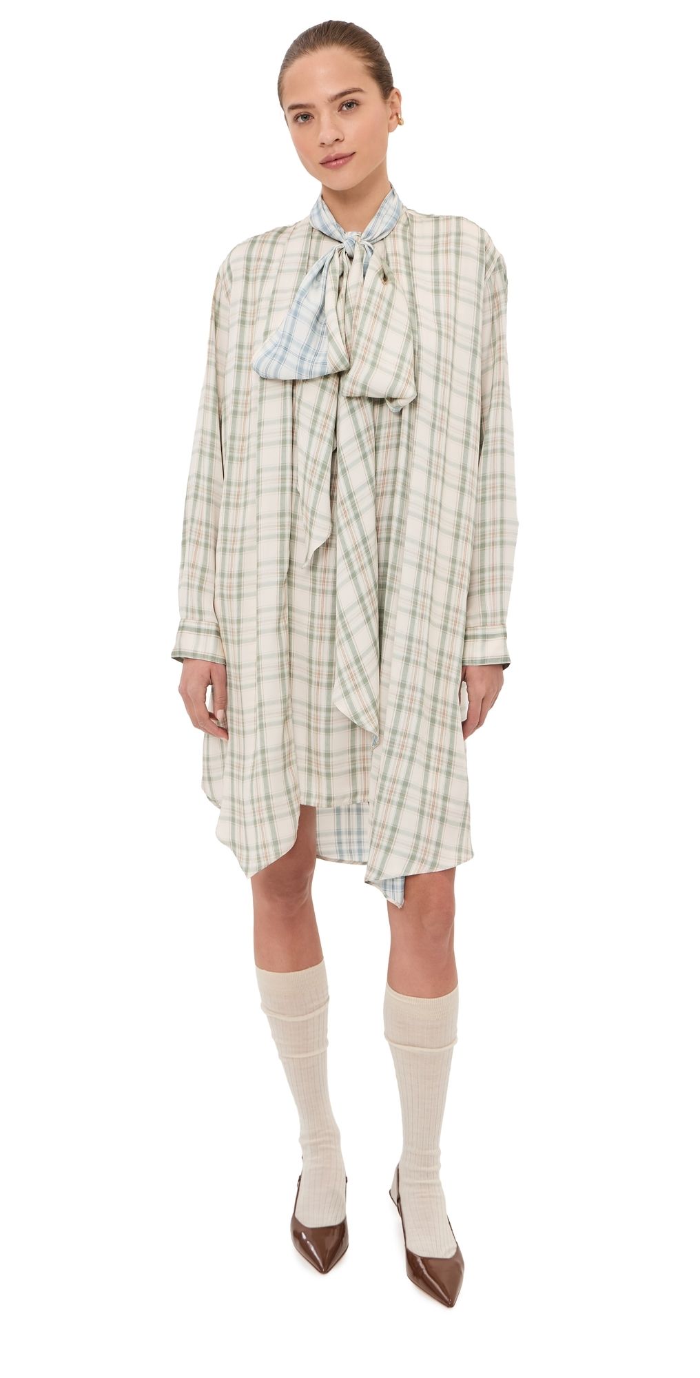 Acne Studios Check Tunic Dress Green/Blue 38