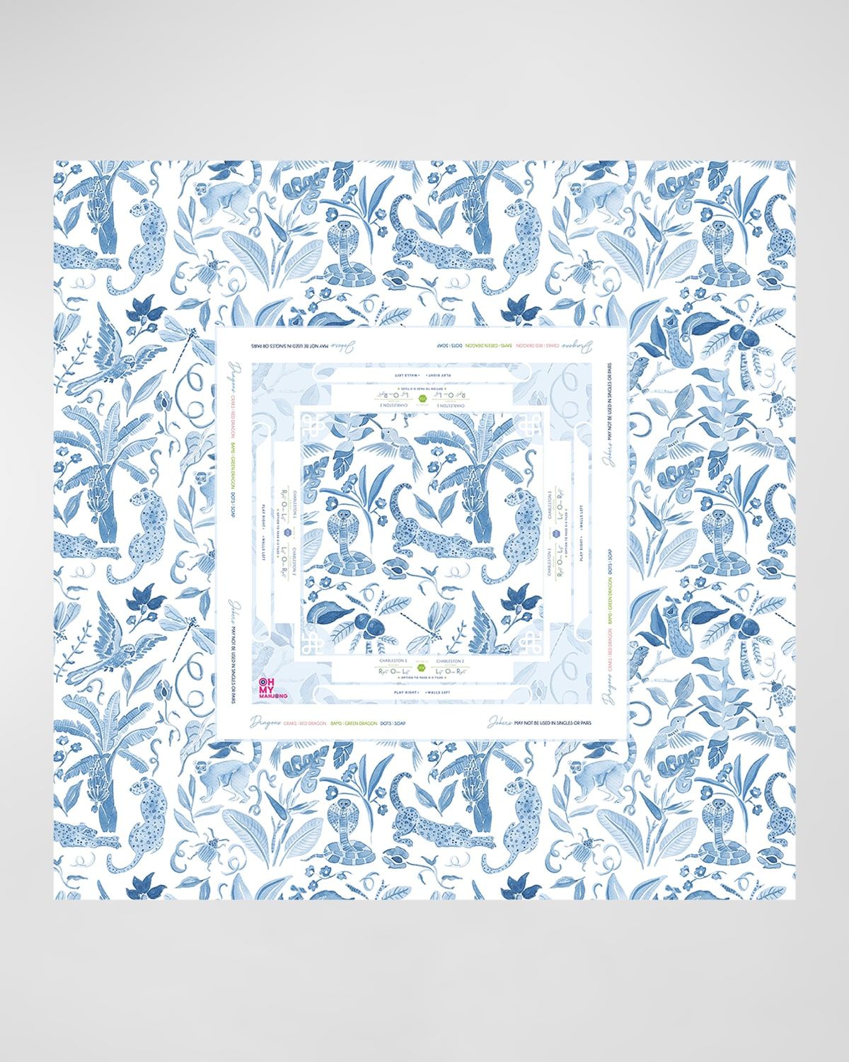 x Catherine Cartie Amazon Blue Instructional Mahjong Tablecloth, 56" Square