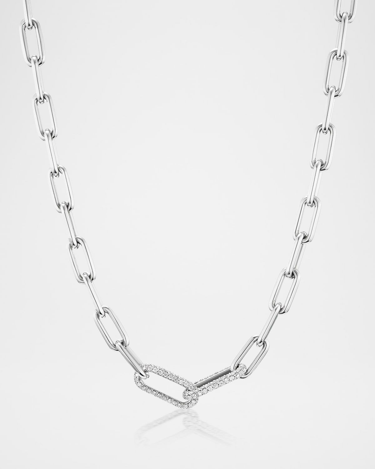 Two Pave Diamond Link Paperclip Chain Necklace