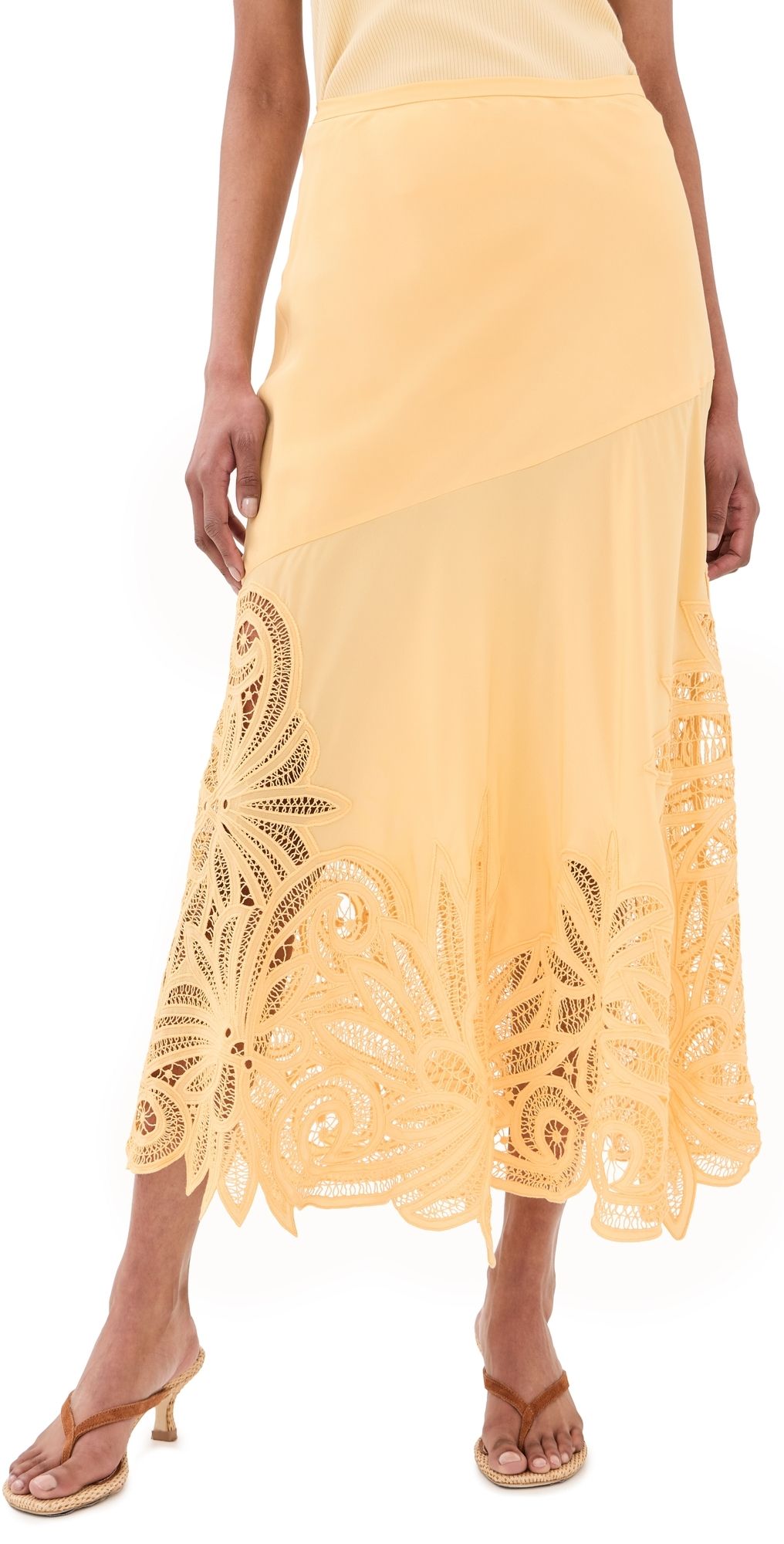 Ulla Johnson Oona Lace Applique Silk Skirt Dandelion 10