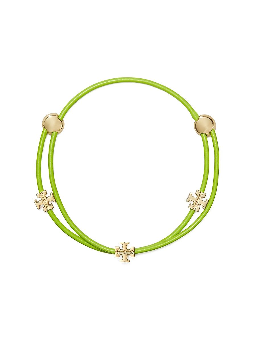 Women's 18K-Gold-Plated & Leather Slider Bracelet - Tory Gold Green