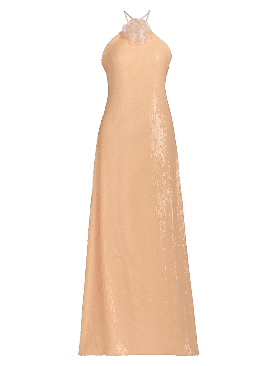 Women's Monica Sequined Halter Gown - Prosecco - Size 14