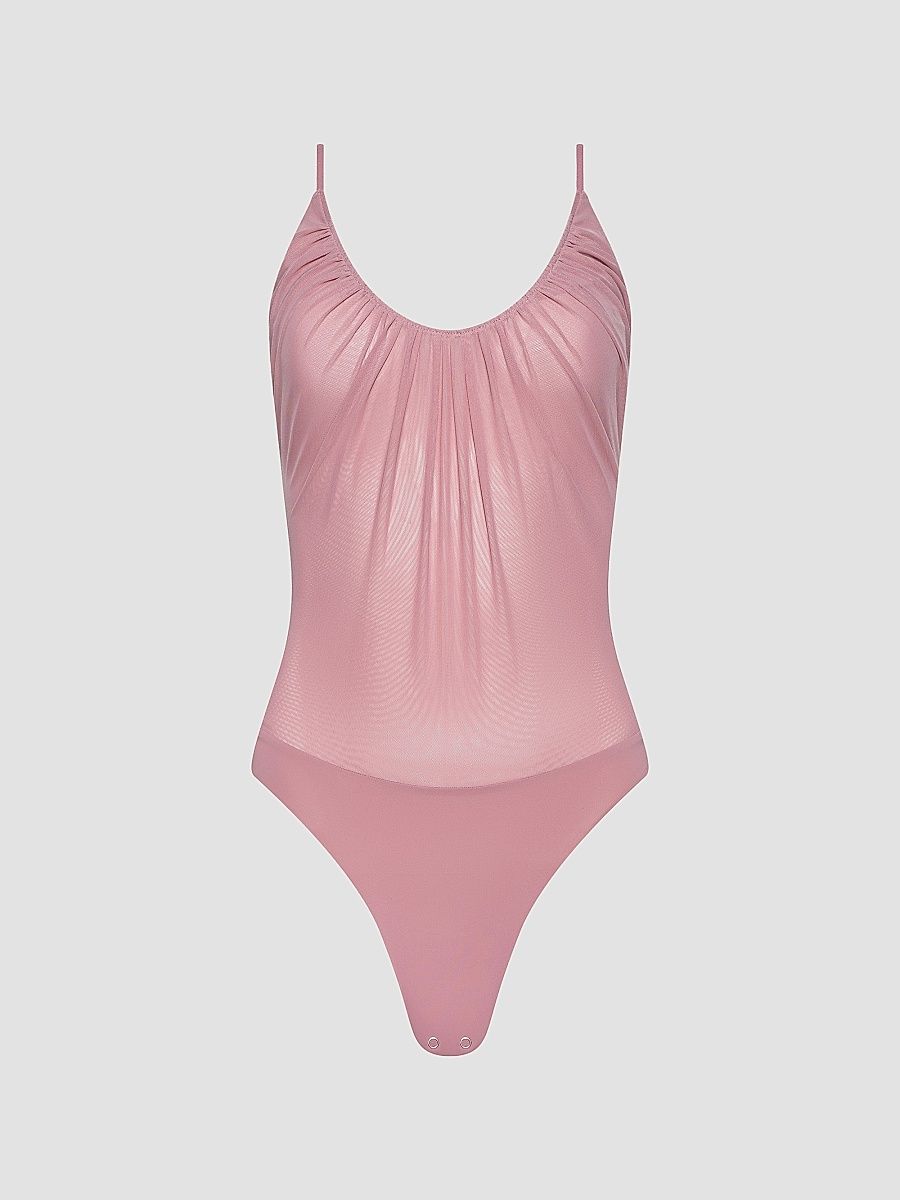 Women's Gelina Sheer Ruched Bodysuit - Lilas - Size Large