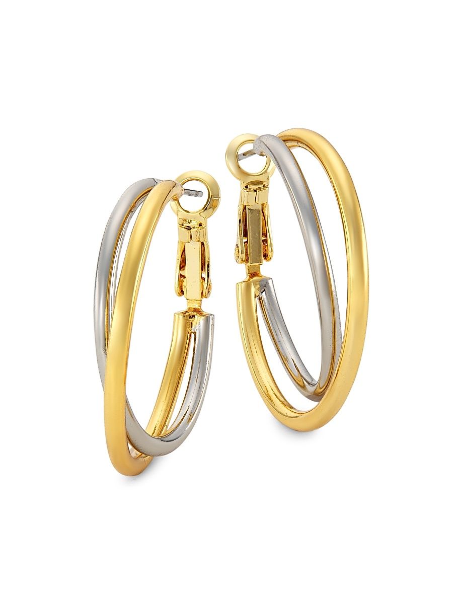Women's Two-Tone Silvertone & 14K Gold-Plated Twist Hoop Earrings - Gold Silver