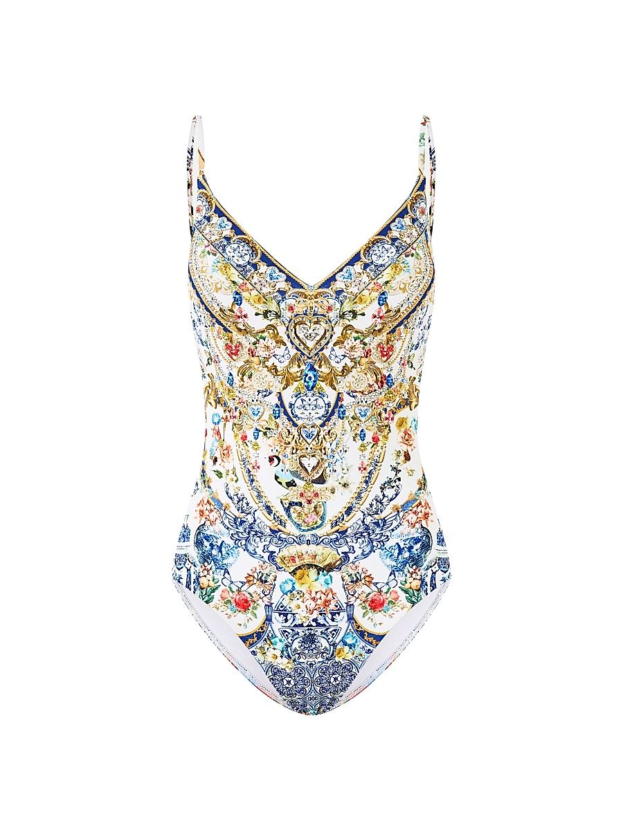 Women's The Pottery Parlour Lace-Up V-Neck One-Piece Swimsuit - The Pottery Parlour - Size XS