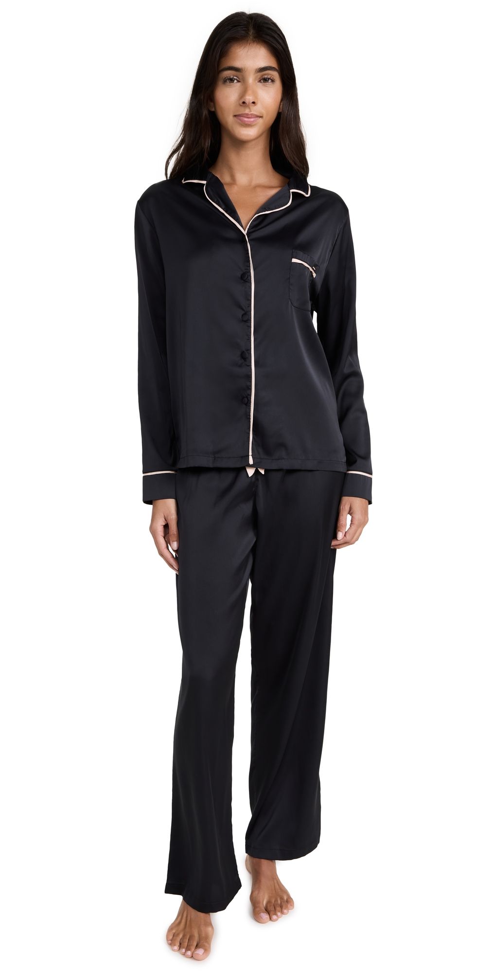 Bluebella Claudia Shirt and Pant Set Black/Pale Pink XL