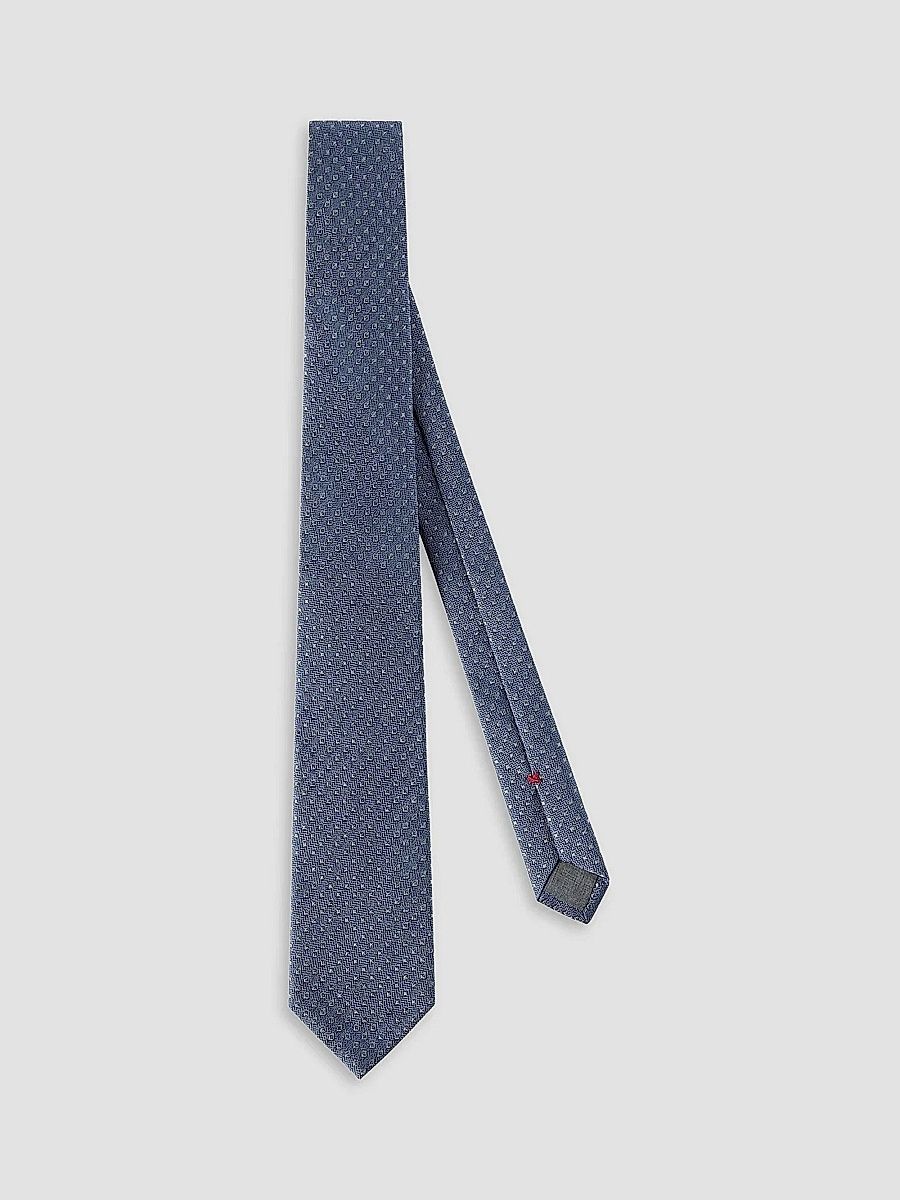 Men's Silk Tie with Geometric Pattern - Denim