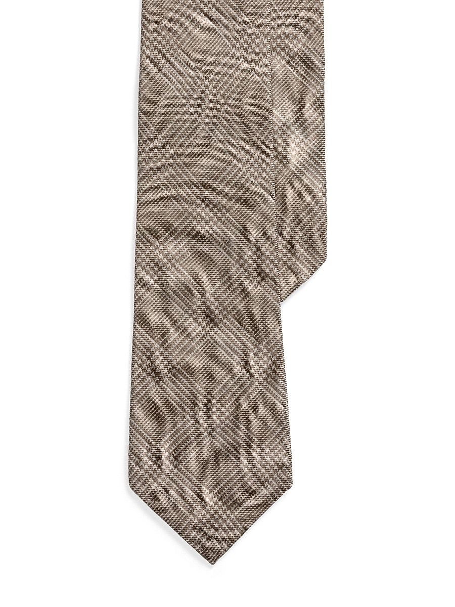 Men's Glen Check Cashmere-Silk Tie - Champagne