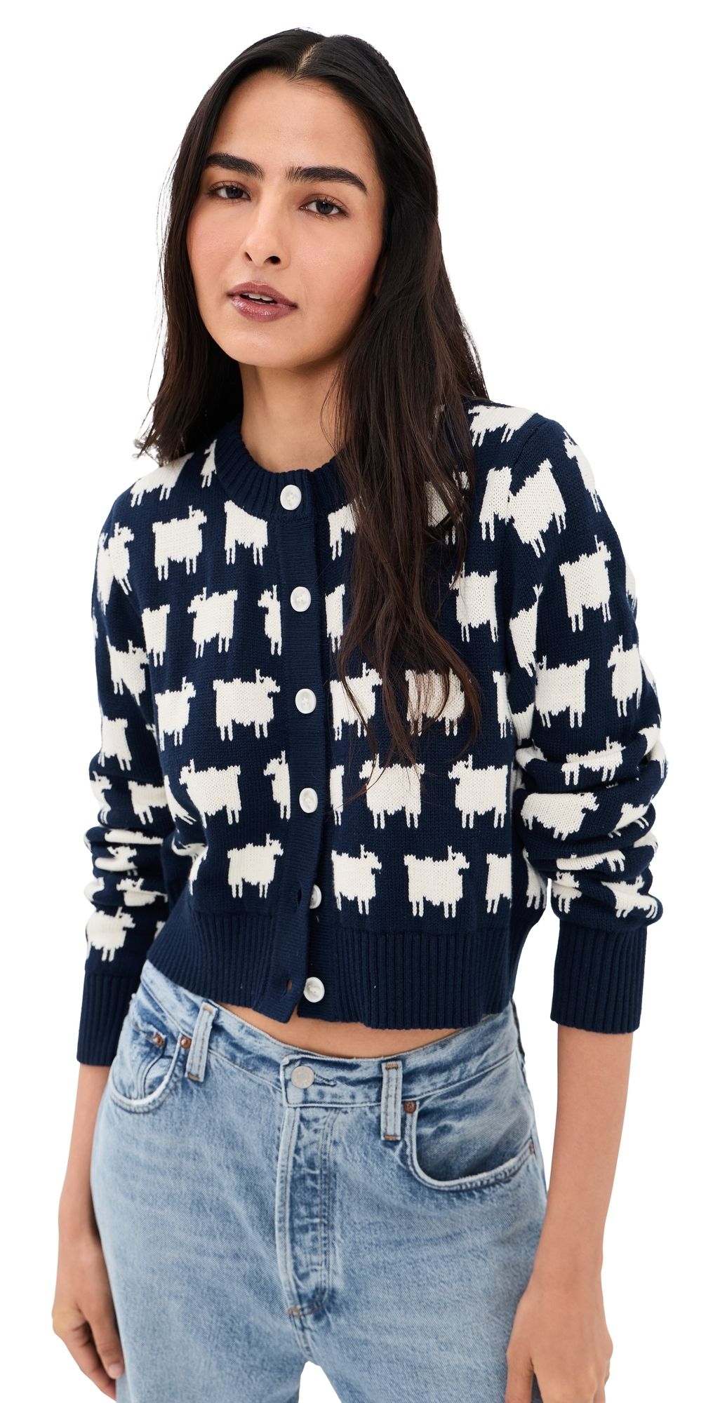 Rowing Blazers Cotton Cropped Sheep Cardigan NAVY S