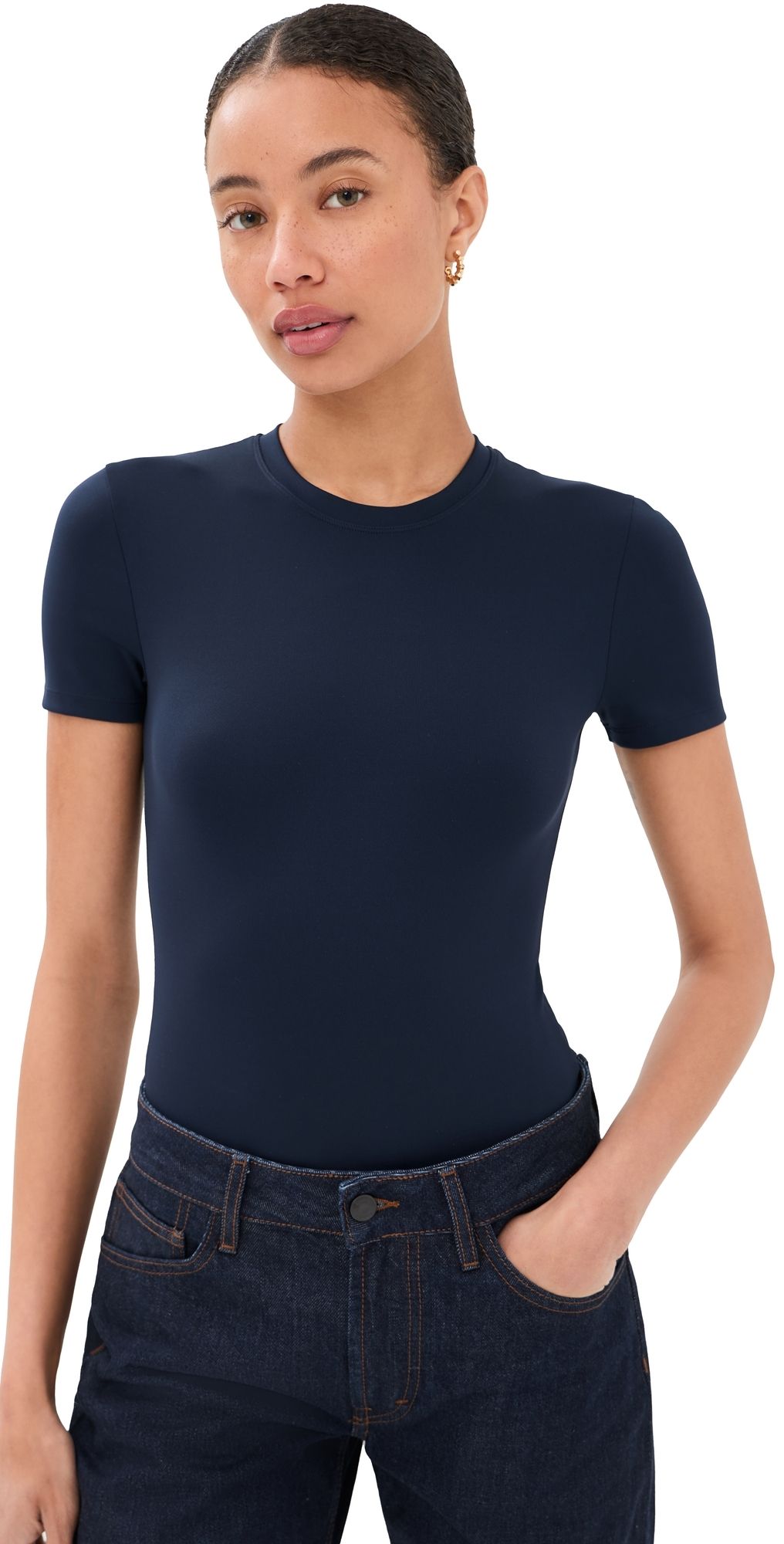 WARDROBE. NYC Opaque Tee Bodysuit Navy S