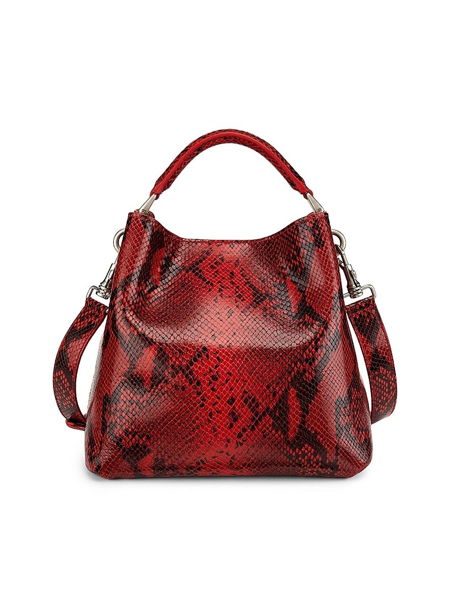 Women's Grip Snakeskin-Embossed Bucket Bag - Vermillion