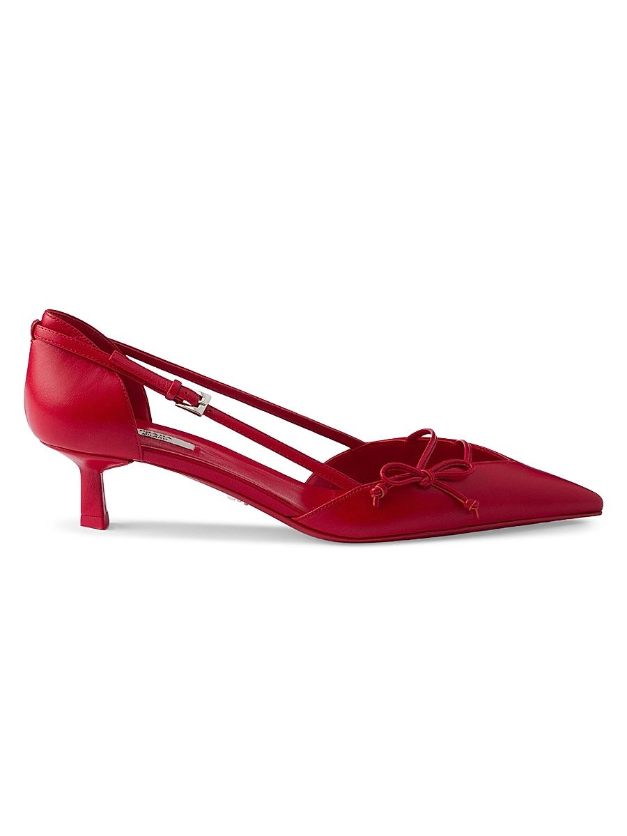 Women's Open-Side Leather Pumps - Red - Size 7