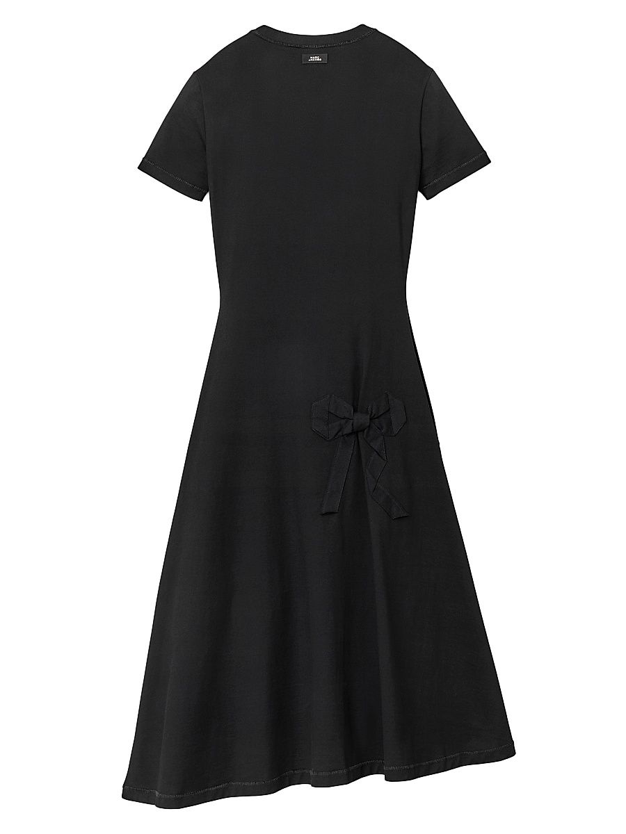 Women's Asymmetric Bow-Detail T-Shirt Midi-Dress - Black - Size Small