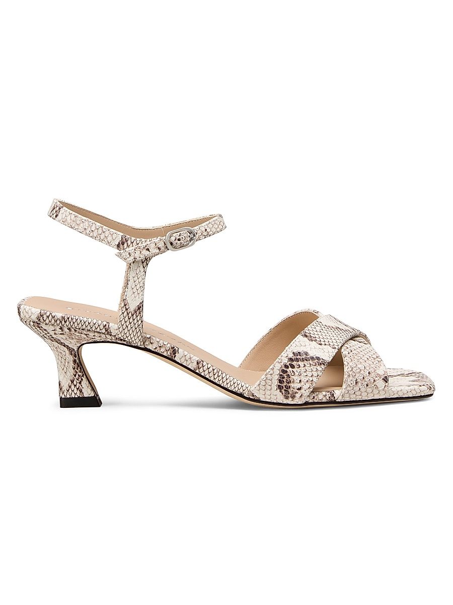 Women's 50MM Vinnie Snake-Embossed Leather Sandals - Cream - Size 9.5
