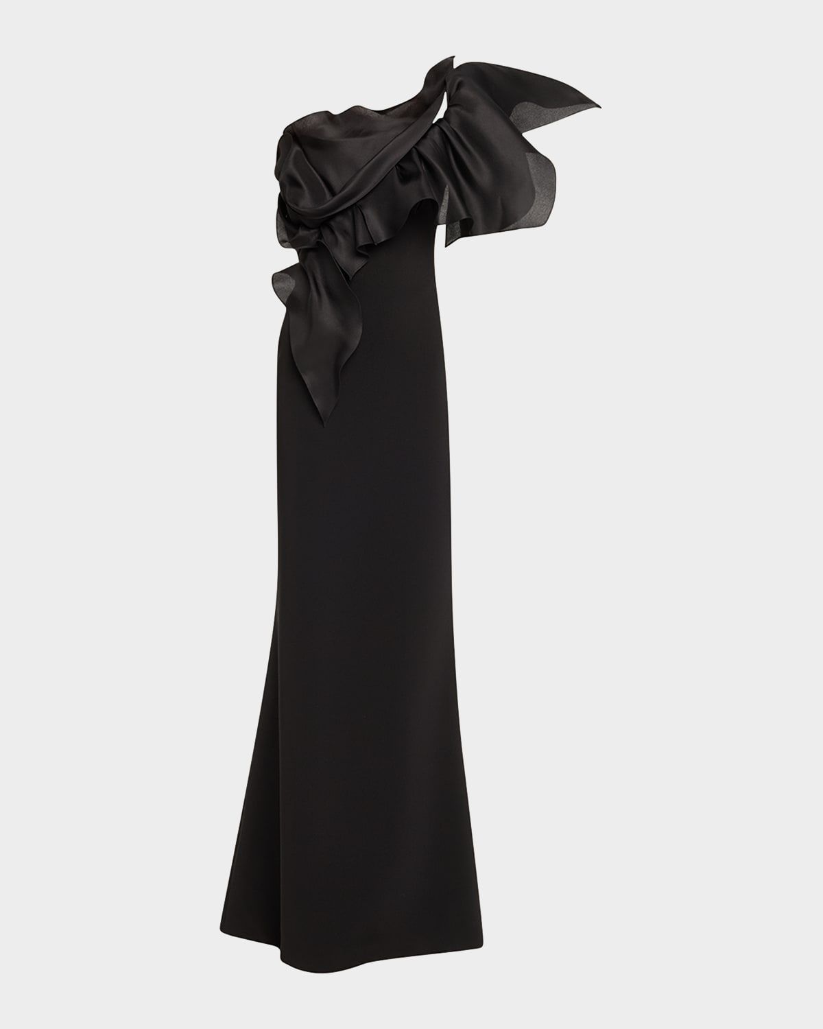 One-Shoulder Ruffle Stretch Crepe Gown