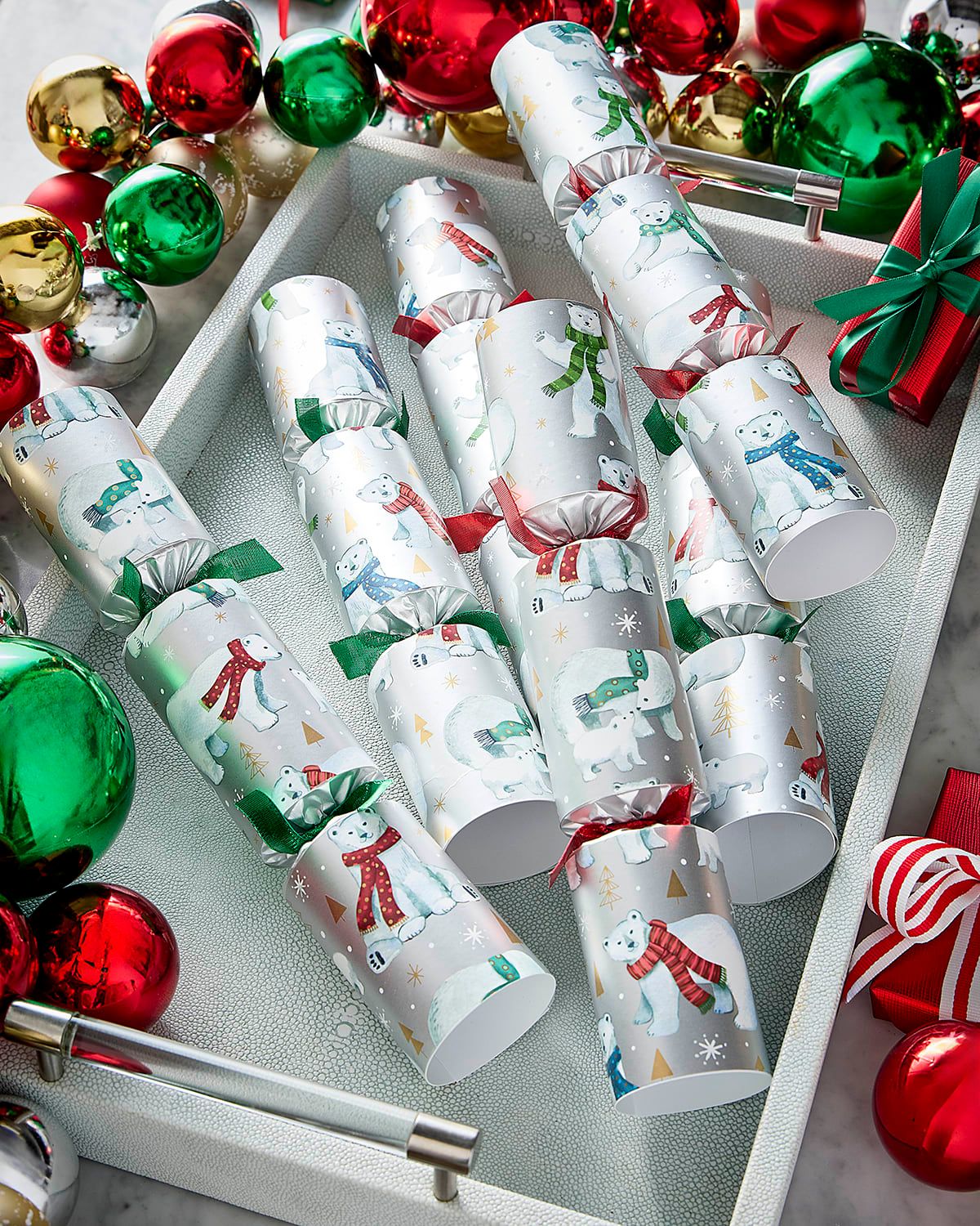 Racing Polar Bear Christmas Crackers, Set of 6