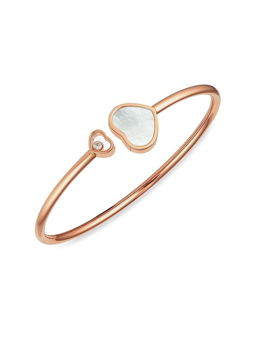 Women's Happy Hearts 18K Rose Gold, Diamond & Mother-Of-Pearl Bangle - Rose Gold - Size Medium