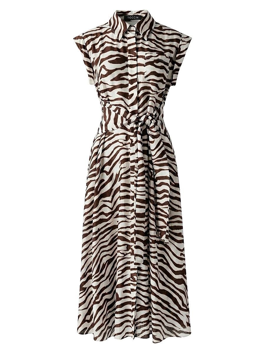 Women's Serena Printed Midi Shirtdress - Natural Zebra - Size 0