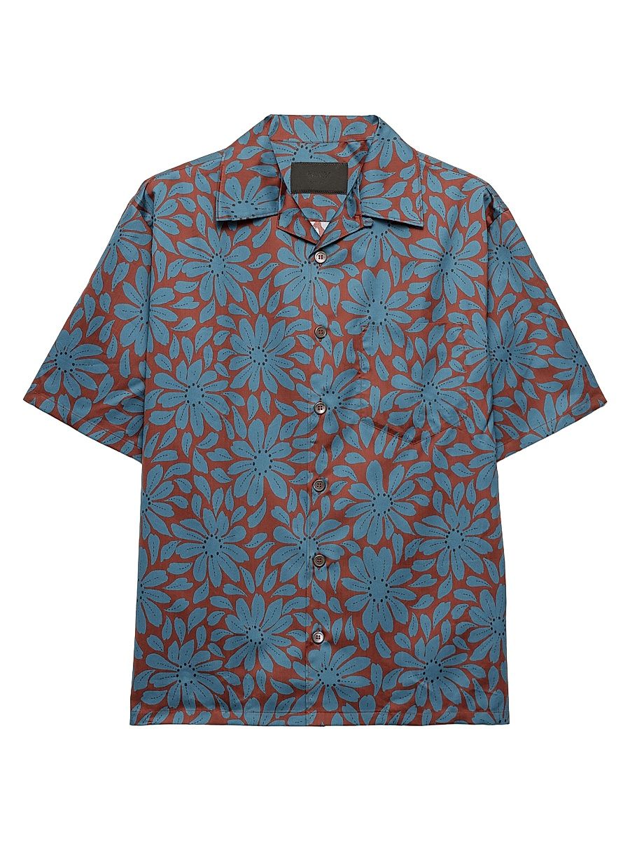 Men's Short-Sleeved Cotton Blend Shirt - Dark Red - Size Medium