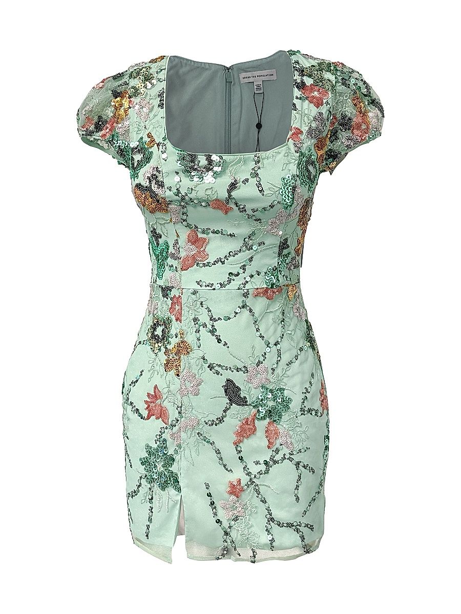 Women's Jillian Sequin-Embellished Short-Sleeve Body-Con Minidress - Sage Multi - Size XL