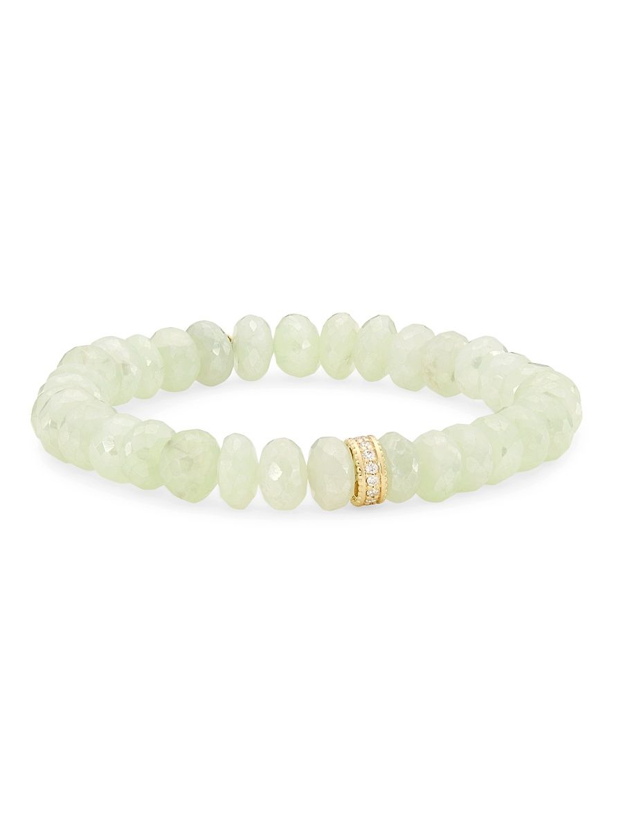 Women's 14K Yellow Gold, Mystic Prehnite, & Diamond Stretch Bracelet