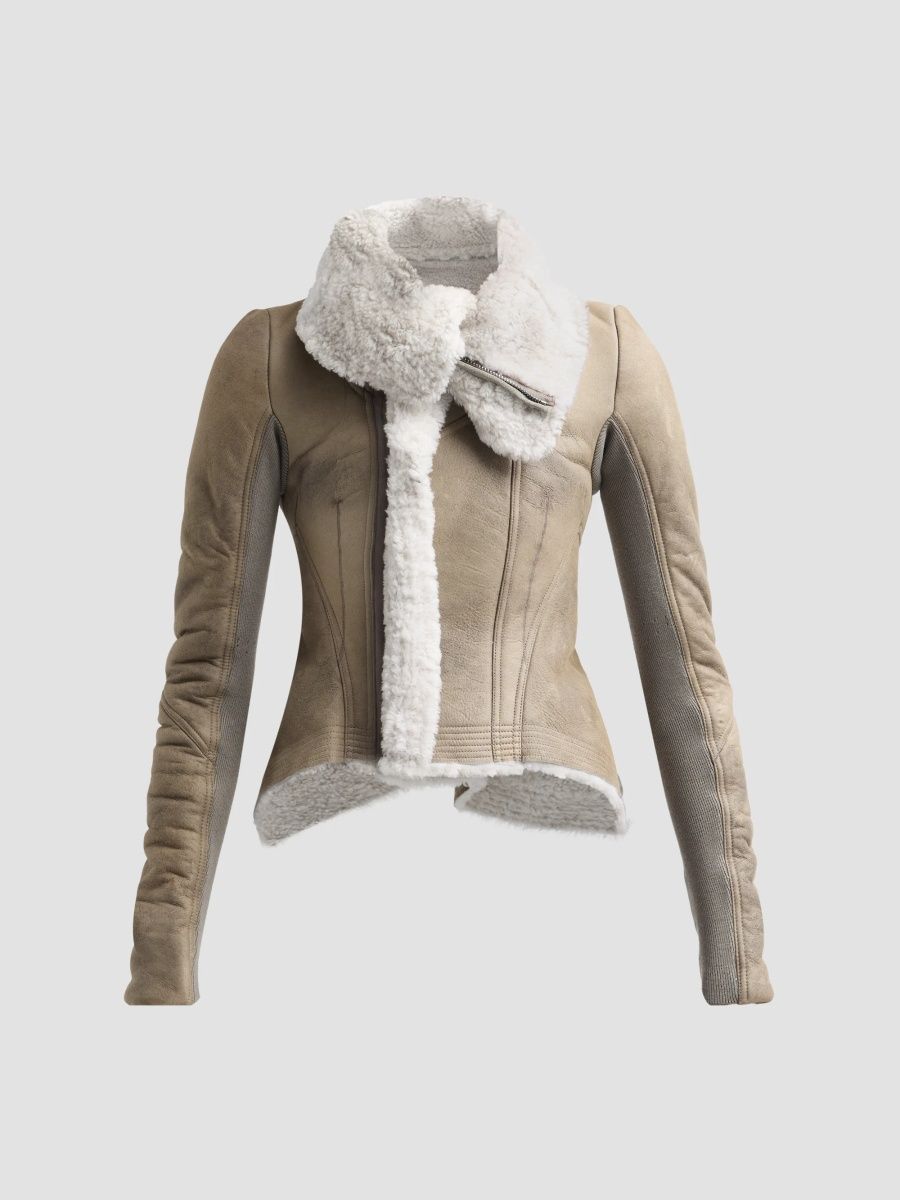 Rick Owens Women's Naska Leather Jacket - Dark Pearl Bleach - Size 8