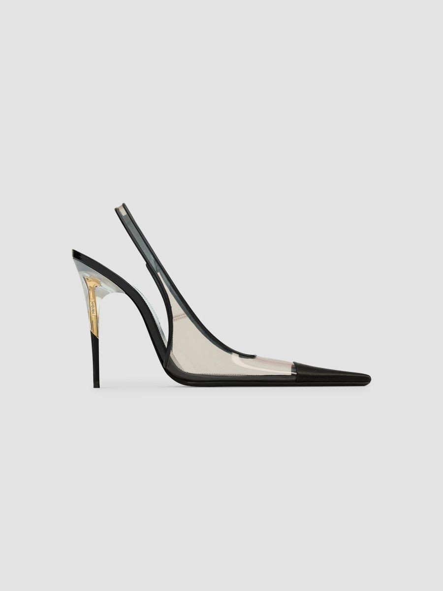 Saint Laurent Women's Romy Slingback Pumps in TPU, Satin and Patent Leather - Ivory Black - Size 11