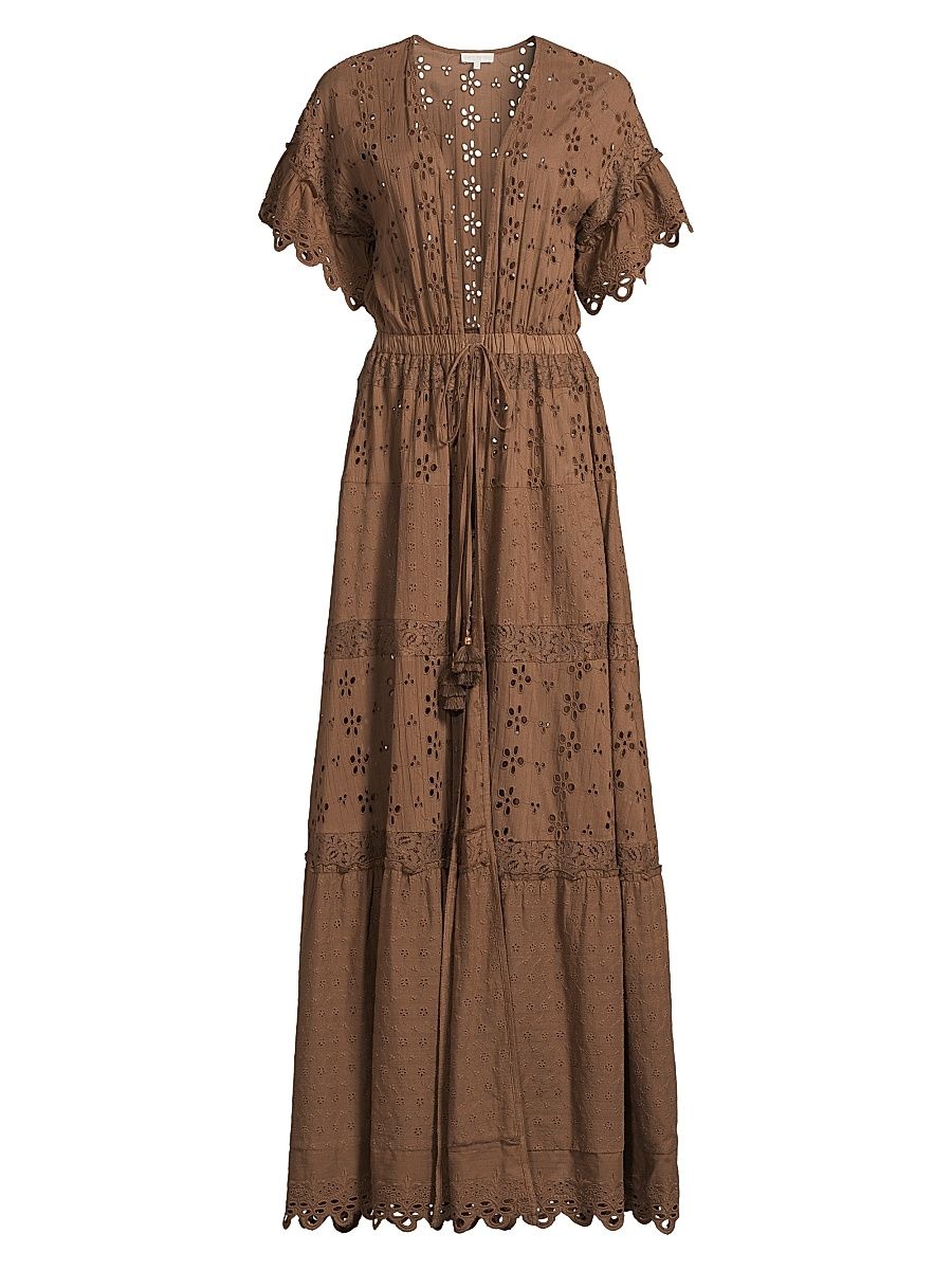 Women's Janis Eyelet Cotton Cover-Up Maxi Dress - Beach Brown - Size XL