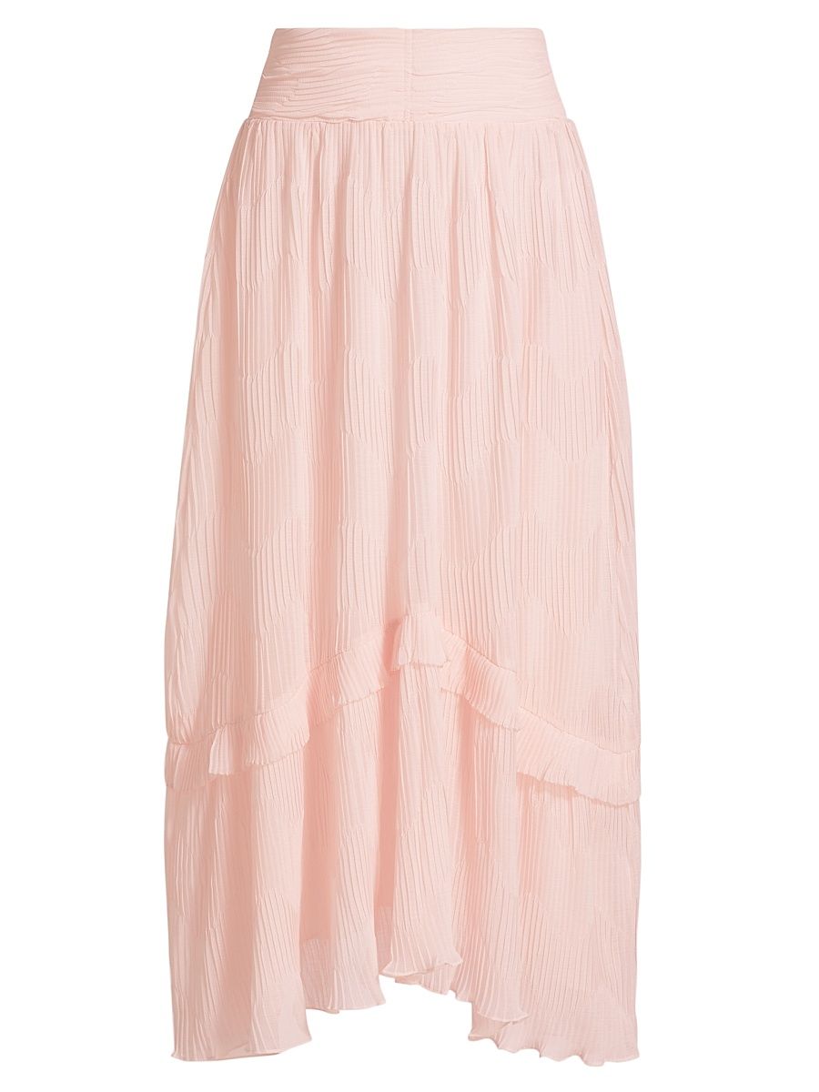Women's Roffie Pleated Ruffled Maxi Skirt - Misty Pink - Size Medium