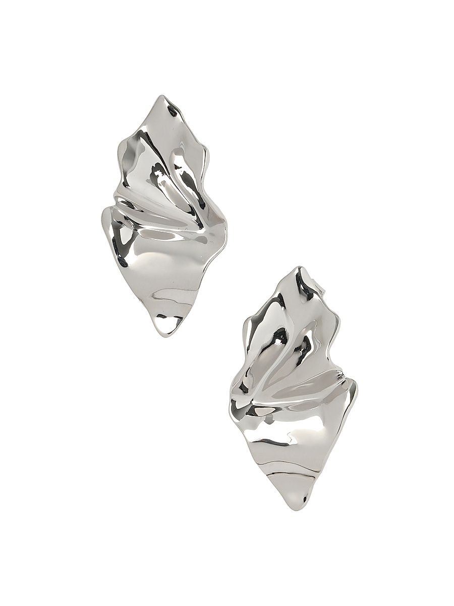 Women's Essentials Crumpled 14K Rhodium-Plated Earrings - Silver