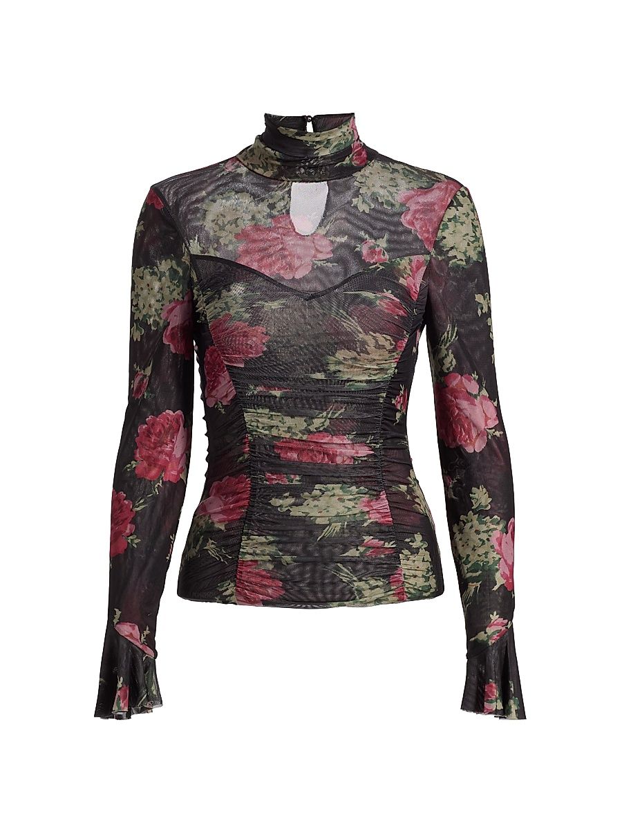Women's Lucy Baroque Roses Top - Obsidian Multi - Size Medium