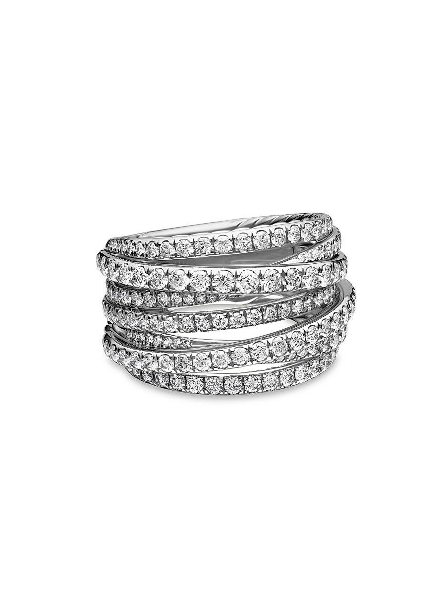Women's Pavé Crossover Ring in 18K White Gold - Diamond - Size 8