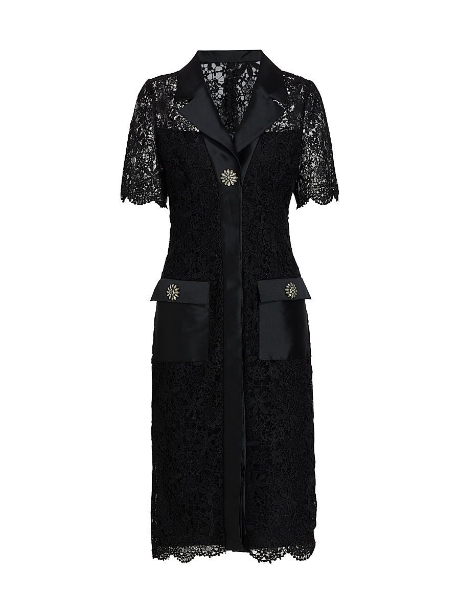 Women's Lace Short-Sleeve Cocktail Midi-Dress - Black - Size 10