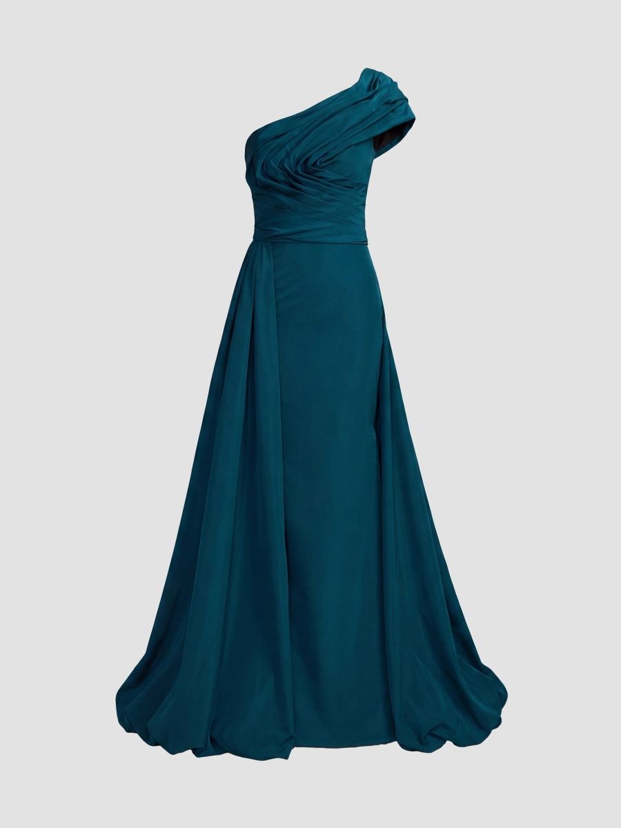 Mac Duggal Women's Faille One-Shoulder Gown - Ocean - Size 14