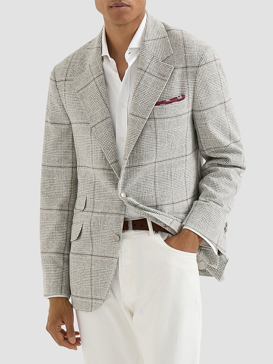 Men's Prince of Wales Flannel Deconstructed Cavallo Blazer - Grey - Size 48