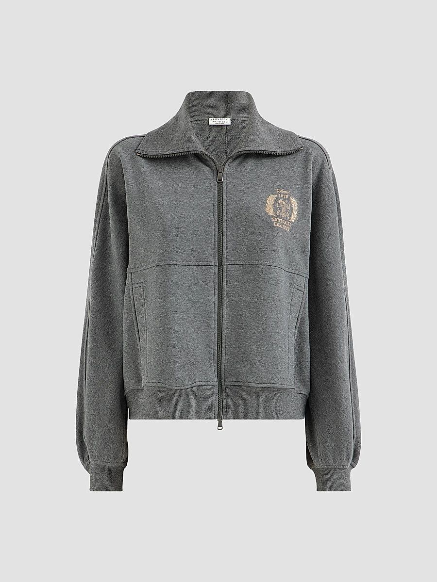 Brunello Cucinelli Women's Cotton Smooth French Terry Sweatshirt - Dark Grey - Size XXXL