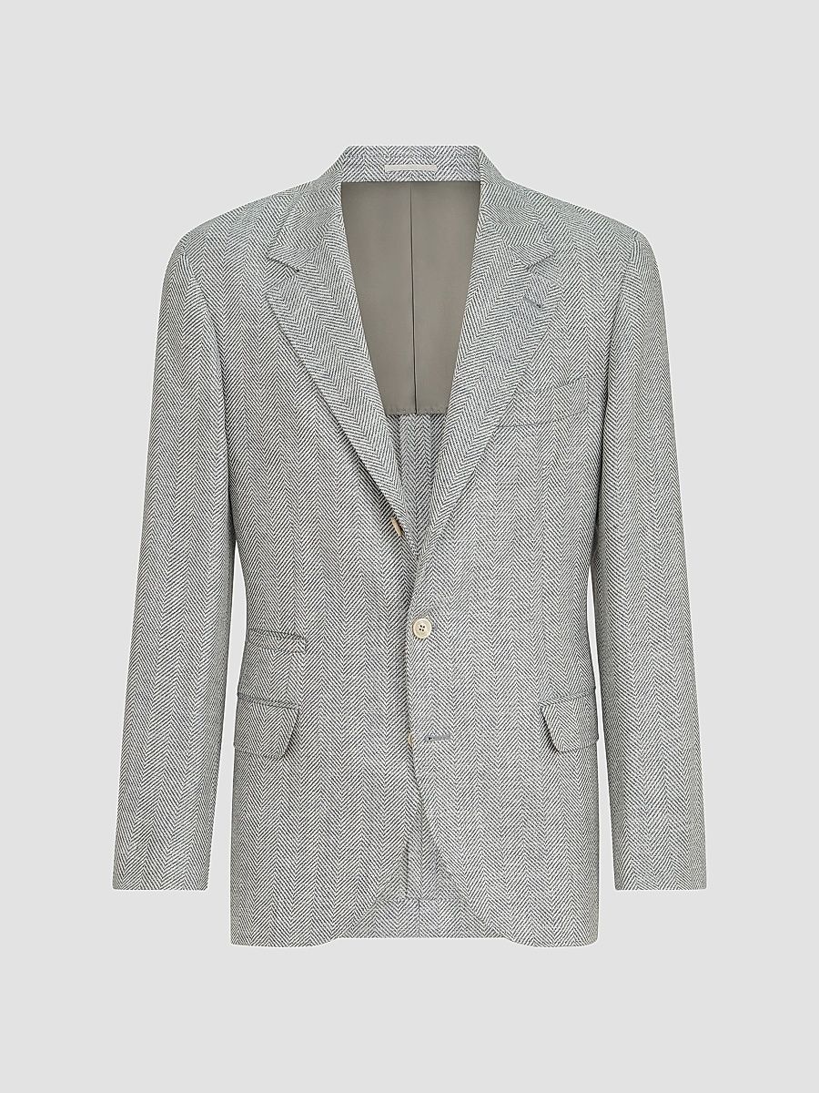 Men's Wool, Alpaca and Silk Chevron Deconstructed Blazer - Cerulean - Size 48