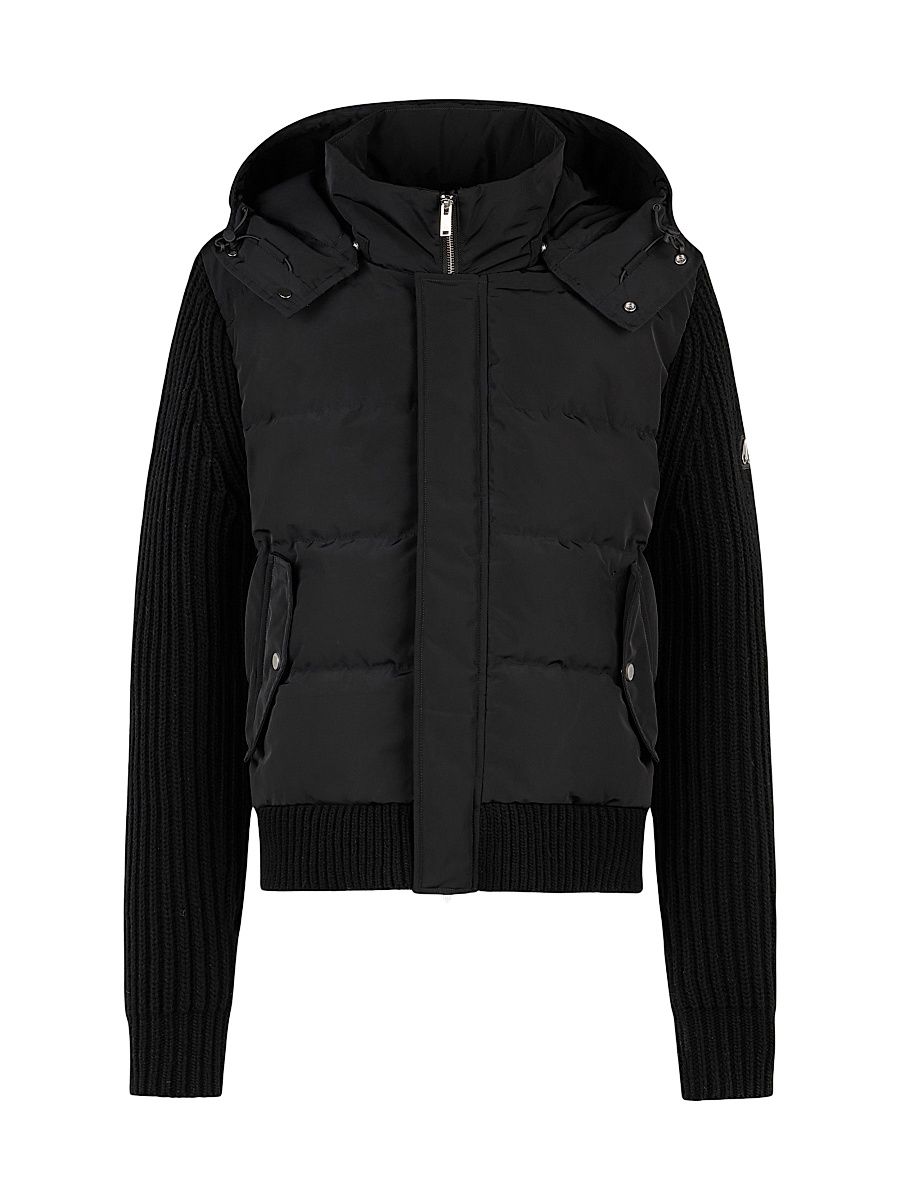 Men's Maple Hybrid Mixed-Media Bomber Jacket - Black - Size Large