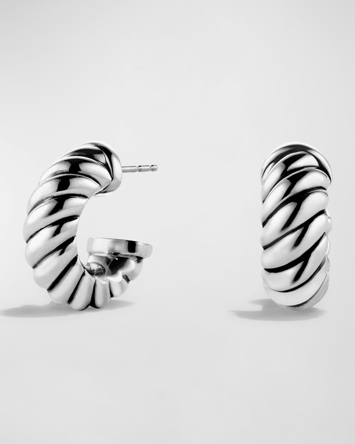 Sculpted Cable Huggie Earrings in Silver, 0.8"L