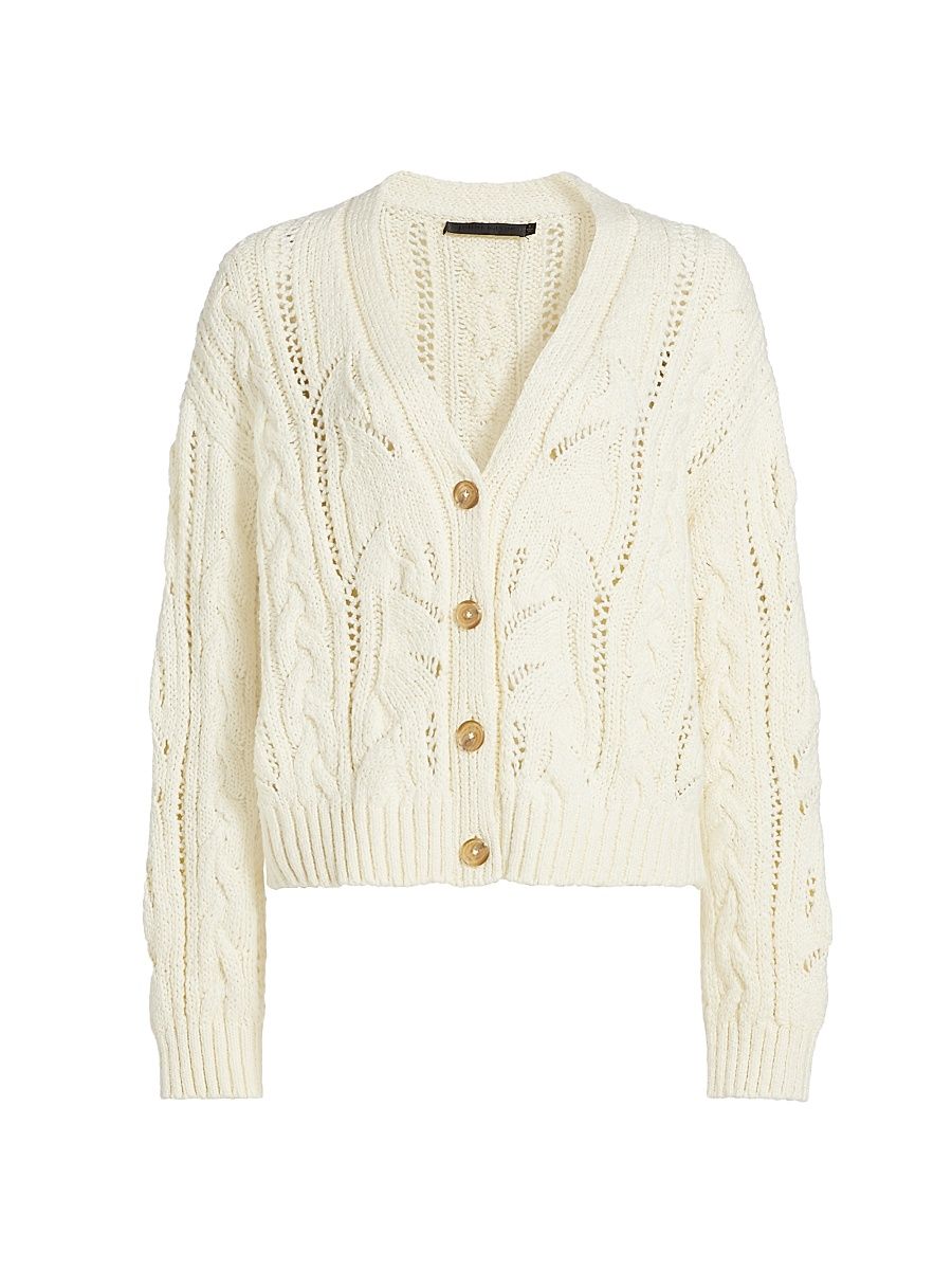 Women's Audrey Cotton V-Neck Cardigan - Cream - Size Large
