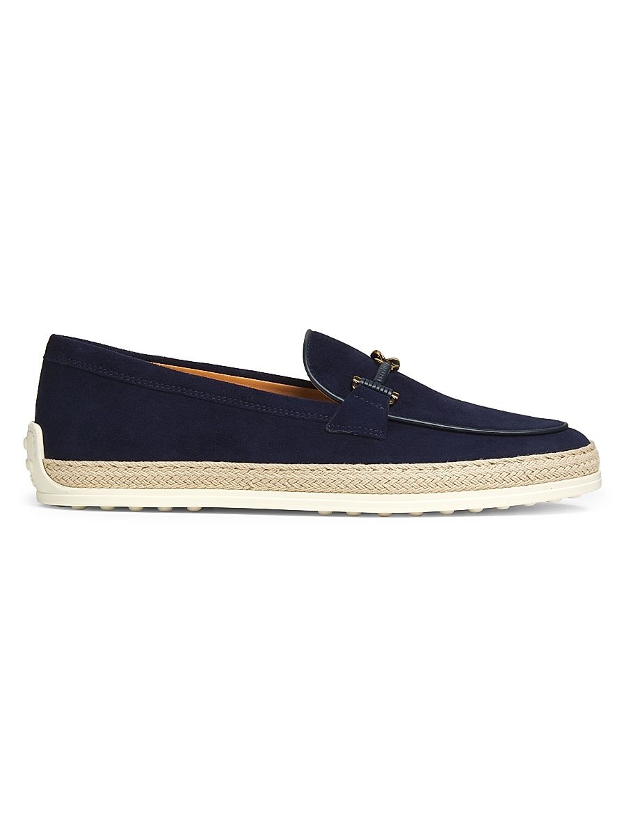 Women's Double-T Ring Suede & Raffia Loafers - Navy - Size 12