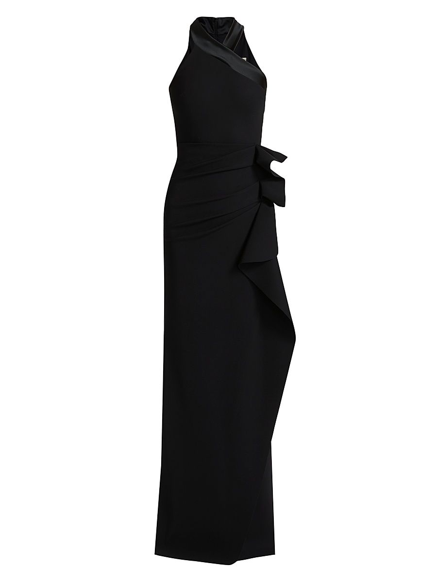 Women's Gudis Jersey Ruffle Halterneck Gown - Black - Size 8