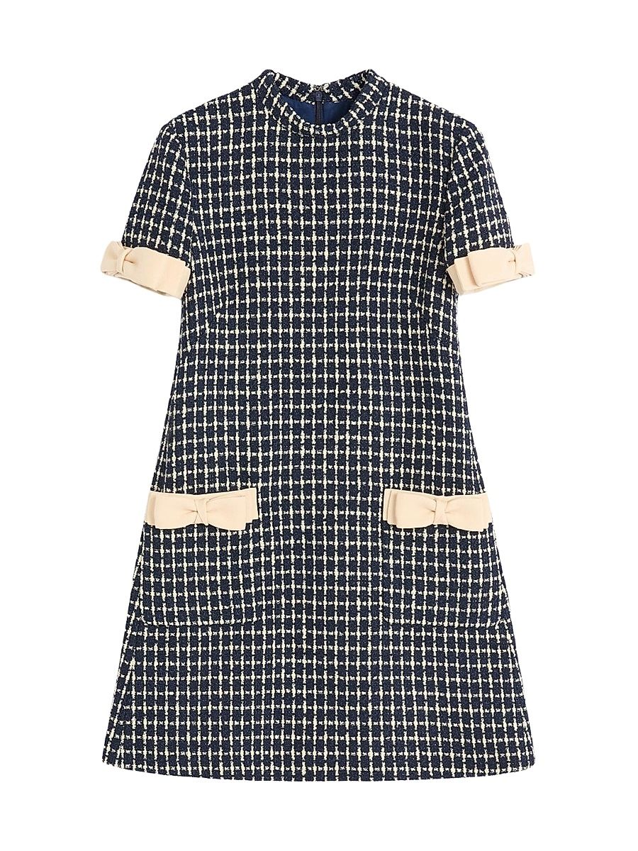 Women's Bouclé Short Dress - Navy Ivory - Size 2