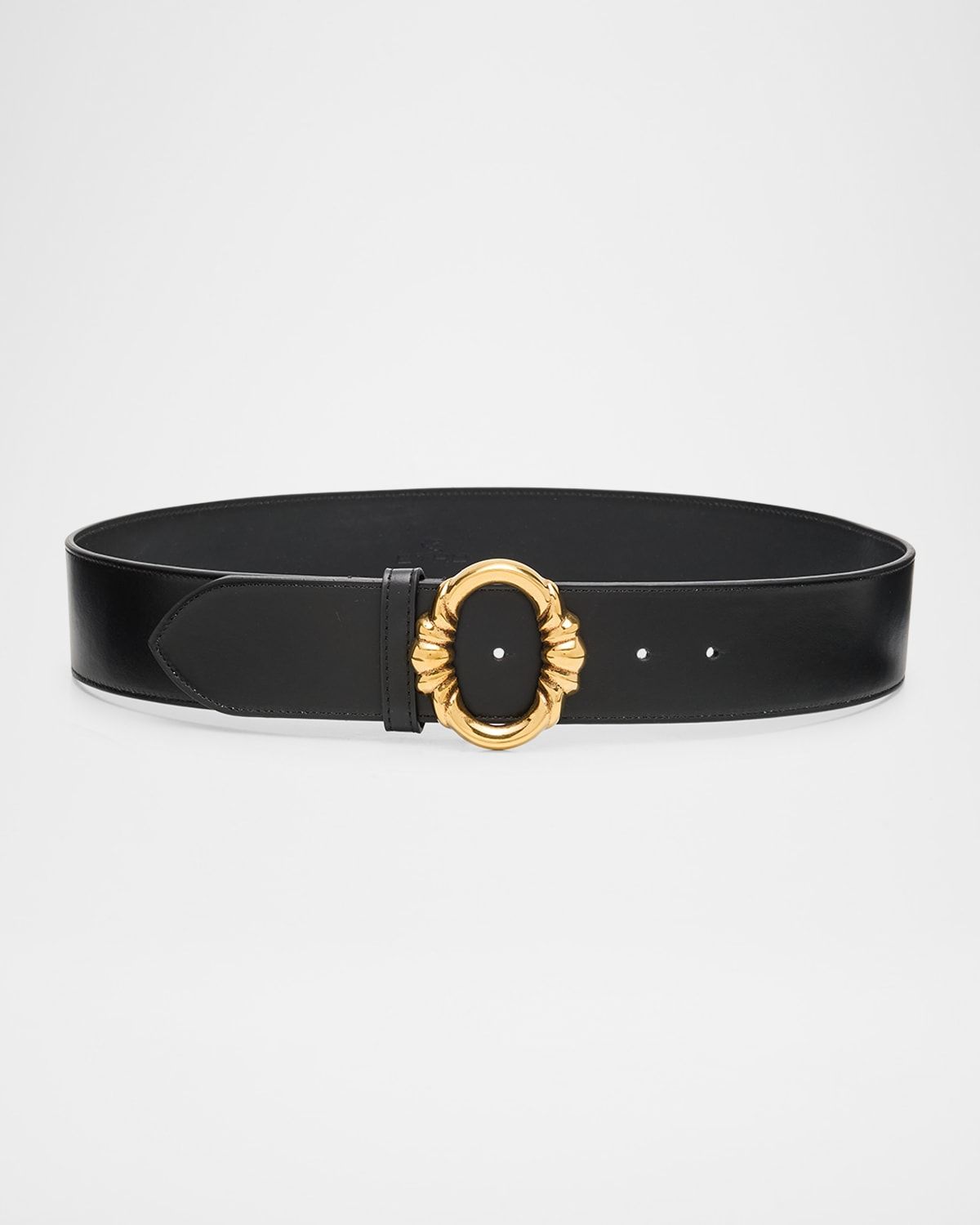 Circle-Buckle Leather Belt