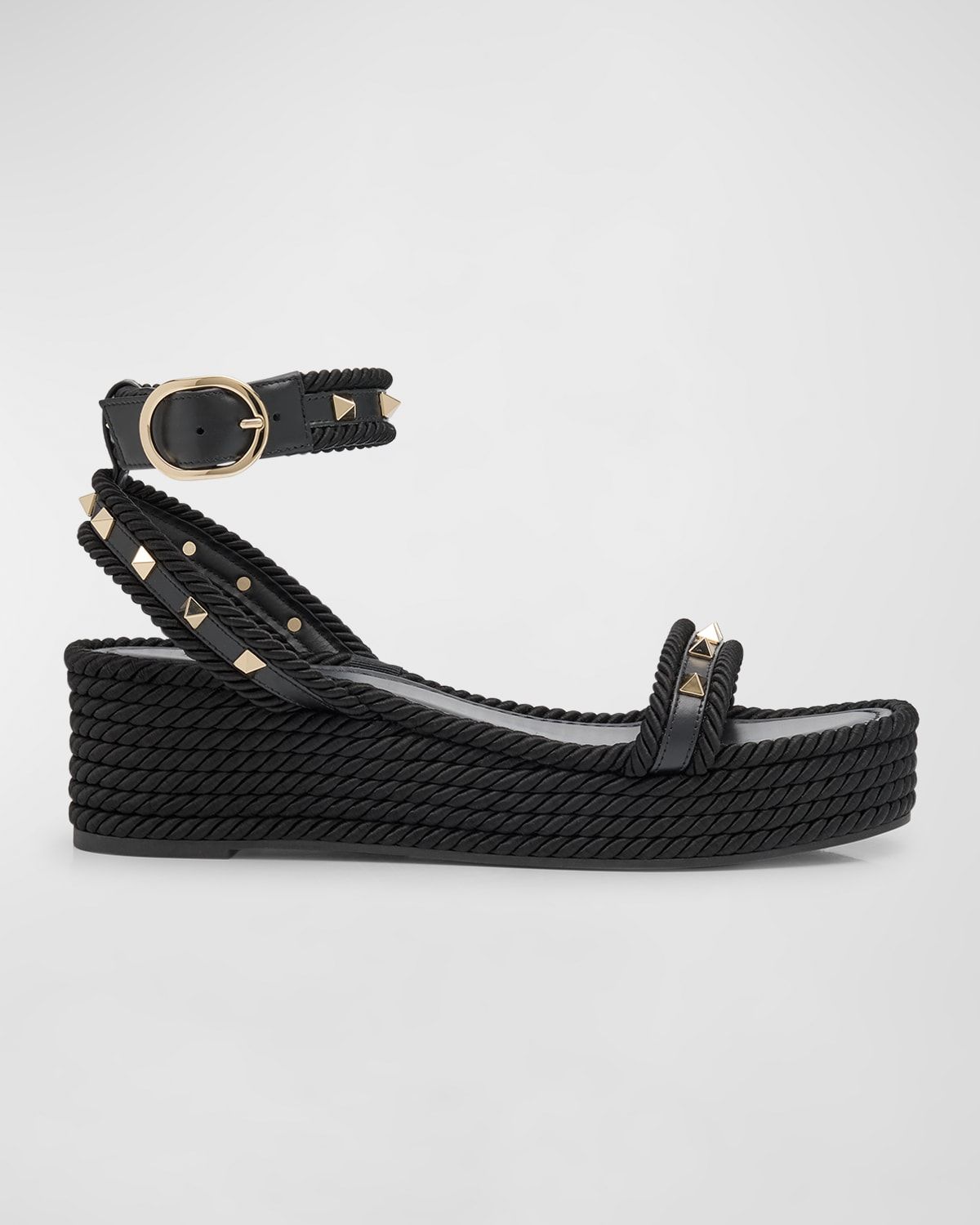 Rockstud Leather Ankle-Strap Espadrilles
