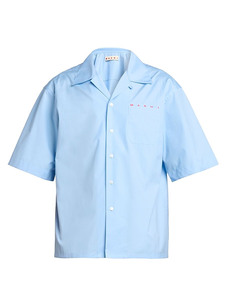 Men's Logo Poplin Camp Shirt - Iris Blue - Size 44